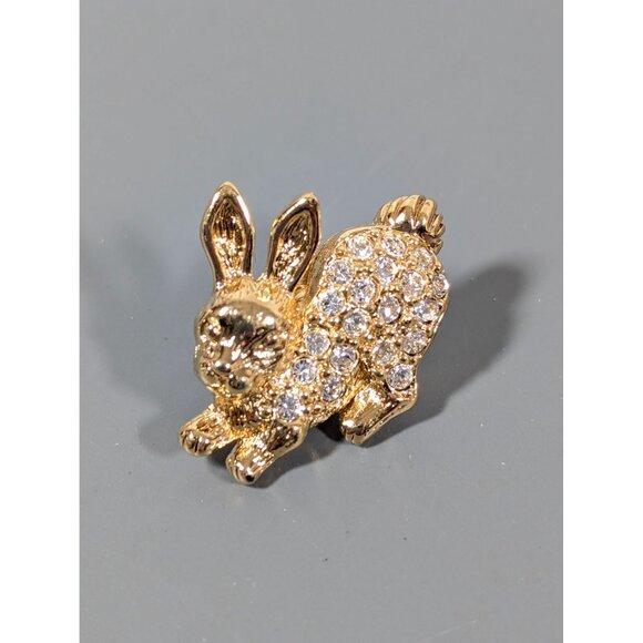 Vintage Avon Gold Tone Bunny Rabbit Rhinestone Pave Tack Pin Brooch - Picture 3 of 8